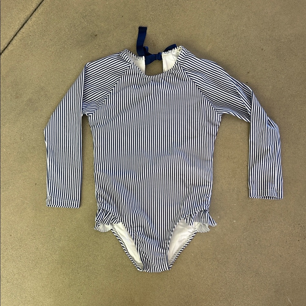 Striped Blue and White Kids Swim One Piece